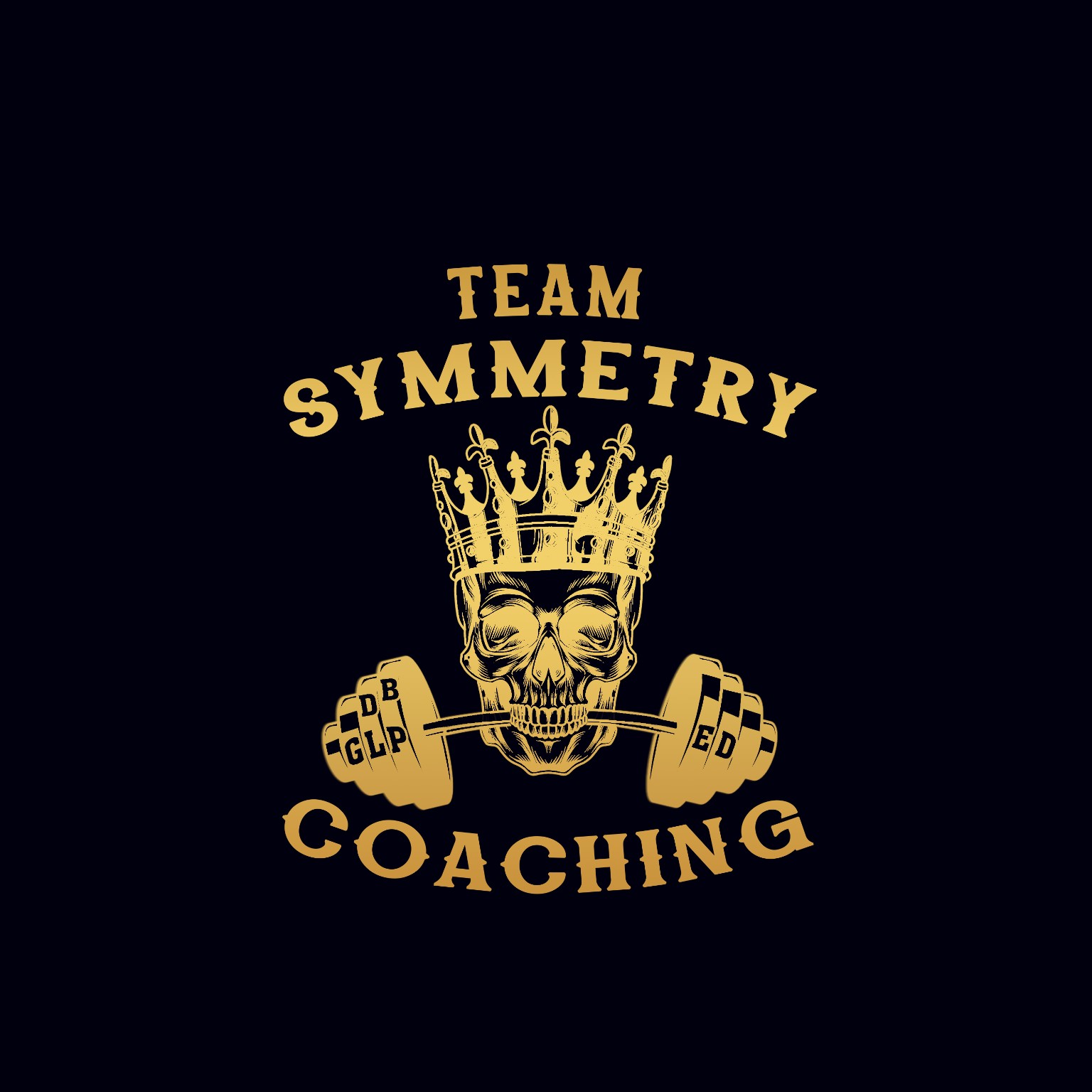 Team Symmetry Coaching crowned skull and barbell logo